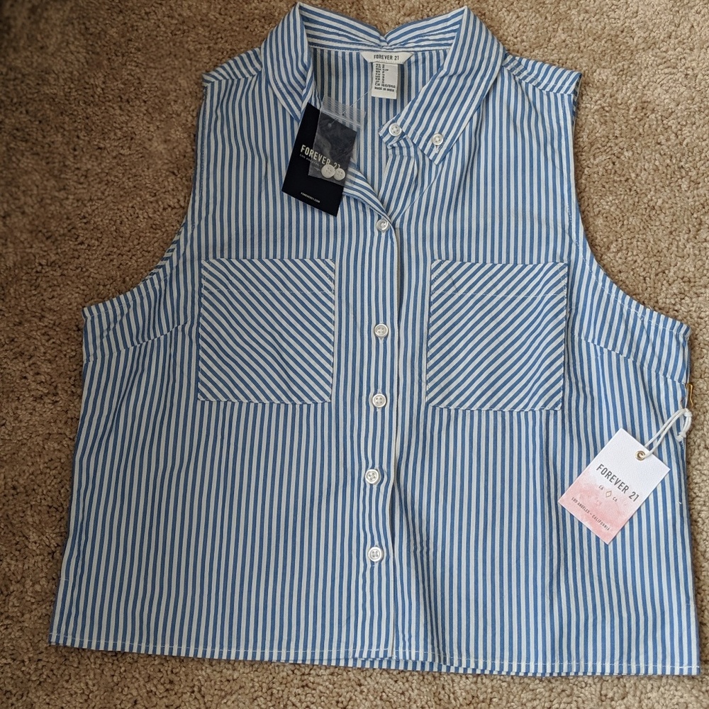 Blue and White Striped Crop Top